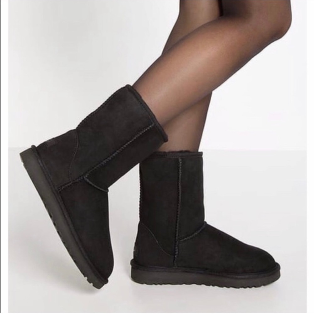 UGG black Matte leather Boots Classic Short Size 10